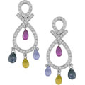 14k Gold Multi-Sapphire 1/3ct TDW Diamond Earrings