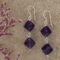 Sterling Silver/ Amethyst Dangling Cube Earrings (USA)