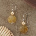 Yellow Quartz Coin and Orange Pearl Earrings (USA)