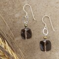 Smokey Quartz Cube Dangle Earrings (USA)