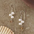 Triple White Freshwater Pearl Earrings (USA)