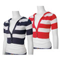 Cashmere Brand Large Stripe Hooded Crop Cardigan