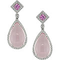 18k Gold Rose Quartz 1/2ct TDW Diamond Sapphire Earrings (H-I-J, I1-2)