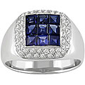 18k Gold Sapphire 1/3ct TDW Diamond Ring (G-H, VS)
