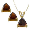 10k Yellow Gold Trillion Garnet Pendant and Earrings Set