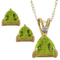 10k Gold Trillion Peridot Pendant and Earrings Set