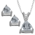 10k Gold Trillion Aquamarine Pendant/ Earrings Set