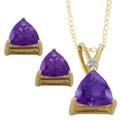 10k Gold Trillion Amethyst Pendant/ Earrings Set