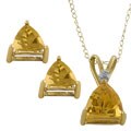 10k Gold Trillion Citrine Pendant and Earrings Set