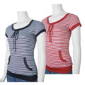 Beiza Sailor Print Cap Sleeve Scoop Neck Top
