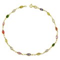 14k Yellow Gold Multicolored Pear Crystal Anklet