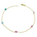 14k Yellow Gold Multicolored Crystal Anklet