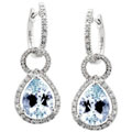 14k Gold Pear Shaped Aquamarine and Diamond Earrings