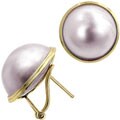 14k Yellow Gold Pink Mabe Pearl Earrings