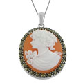Sterling Silver Marcasite Goddess Cameo Necklace