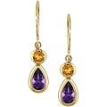 10k Gold Citrine and Amethyst Drop Earrings