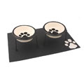 Elevated Luxury White Pet Dishes with Placemat - Small