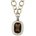 Sterling Silver Oval Smokey Glass and CZ Necklace