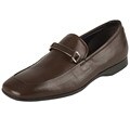Prada Men's Brown Leather Logo Strap Loafers
