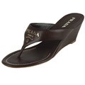 Prada Dark Brown Leather Logo Wedge Thong Sandals