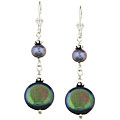 Sterling Silver Peacock Grey Coin Pearl Earrings