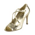 Prada Gold Leather Snakeskin Print Peep Toe Sandals