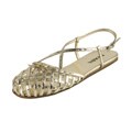 Prada Gold Leather Woven Strap Flat Sandals