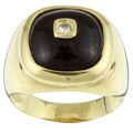 18k Yellow Gold Onyx and Diamond Estate Ring (Size 7.5)