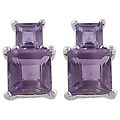Sterling Silver Double Square Amethyst Earrings