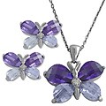 Sterling Silver Purple CZ Butterfly Jewelry Set