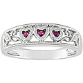 10k White Gold Ruby Heart and Diamond Accent Ring