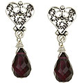 Sterling Silver Garnet Filigree Heart Earrings