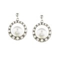 Sterling Silver Freshwater Pearl CZ Circle Earrings