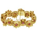 18k Yellow Gold and Rubies Estate Flower Bracelet