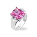 Silvertone Large Princess-cut Pink CZ Ring