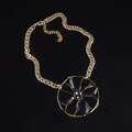 Goldtone Black Glass Flower Necklace