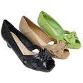 Bamboo by Journee Patent Peep Toe Wedges