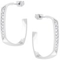 Silvertone Square Hoop Cubic Zirconia Earrings