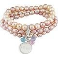 Freshwater Pink Pearl Silver Charm Elastic Bracelet