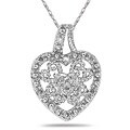 10k White Gold Diamond Filigree Heart Necklace