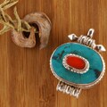 Silver Ghau Design Coral Pendant (Nepal)