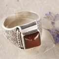 Silver Square Carnelian and Carvings Ring (Nepal)
