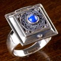 Silver Box Design Ring with Round Lapis (Nepal)