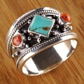 Silver Turquoise and Faux Coral Ring (Nepal)