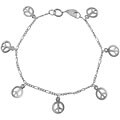 Sterling Silver Dangling Peace Signs Bracelet