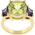 Goldtone Green and Purple Cubic Zirconia Ring