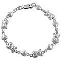 Sterling Silver Heart and Teddy Bear Link Bracelet