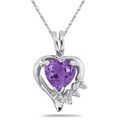 10k White Gold Amethyst and Diamond Heart Necklace
