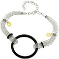 Goldplated Jet Black Enamel Circle Mesh Bracelet