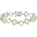 Two-tone CZ Circle and Diamond-shaped Link Bracelet